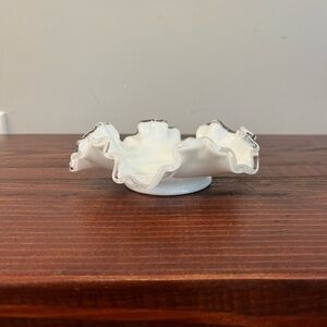 Fenton Style Glass Bowl Dish White Trinket Key Candy‎ Home Knick Knack Vintage